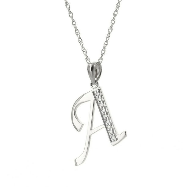 Galaxy Gold 14K White Solid Gold Necklace with Natural Diamonds Initial A Pendant 